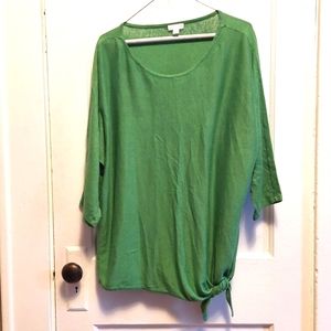 J. Jill Linen Blend Oversized Green Top with Tie Front